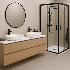 Erga Tucson, tolóajtós zuhanykabin 90 (ajtó) x 90 (fal) x 190 cm, 6mm átlátszó üveg, fekete profil, ERG-S02-TUCSON-D090D090-CL-BK