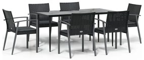 vidaXL 7 részes polyrattan és acél kerti étkezőgarnitúra párnával