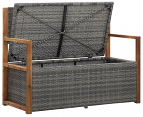 szürke polyrattan és tömör akácfa tárolópad 115 cm