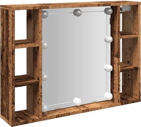 vidaXL antik fa színű szerelt fa tükrös szekrény LED-ekkel 76x15x55 cm