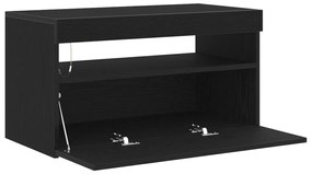 LED világítással ellátott TV szekrények 2 db Fekete tölgy 75x35x40 cm Műanyag fa