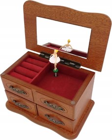 Fa Zenedoboz Balerina Ékszerdoboz Tükör 2 Fiókos Ajándék
