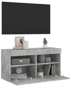betonszürke falra szerelhető TV-szekrény LED-del 80x30x40 cm