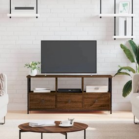Barna tölgyszínű szerelt fa és vas TV-szekrény 102x33x45 cm