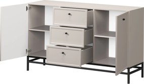 Lorini komód 150 cm fiókokkal - kasmír / fekete fogantyúk / fém lábak