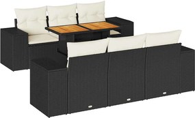vidaXL 7 részes fekete polyrattan kerti ülőgarnitúra párnával