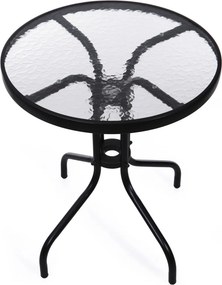 Kerti asztal, MultiGarden SC-070, fekete, kerek, átmérő: 60 cm, magasság: 70 cm, edzett üveglap, porszórt acél váz, teherbírás: 60 kg