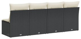 4 személyes fekete polyrattan kerti kanapé párnával