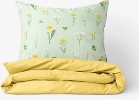 Goldea pamut ágyneműhuzat duo - mező, zöld melanzs alapon, sárga hátoldal 240 x 220 és 2db 70 x 90 cm