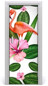 Ajtó tapéta Flamingók és virágok 75x205 cm