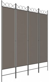4 paneles antracitszürke szövet térelválasztó 160 x 200 cm