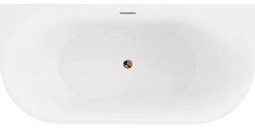 Mexen Oval, szabadon álló falra szerelhető kád 170 x 80 cm, fehér-fekete, rózsaszín arany túlfolyó, 52671708075-60