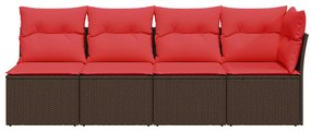 vidaXL 4 személyes barna polyrattan kerti kanapé párnákkal