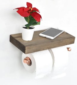 Vécépapír tartó polccal BORU 12x30 cm fenyő/réz