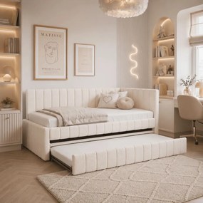 Łóżko 90x200 VILLEMO Kremowe Boucle