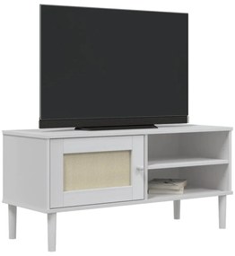 SENJA fehér rattanhatású tömör fenyő tévészekrény 112x40x80 cm