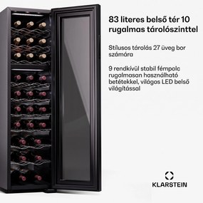 Klarstein Shiraz 27 Duo, borhűtő, 2 zóna, 83 l/27 palack, 5-18 / 5-18 °C, érintésvezérlés