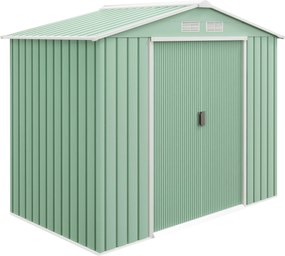 Outsunny 2,5 m²-es szerszámtároló, Kerti tároló ferde tetővel, Tolóajtóval, Alapzattal, 213 x 130 x 185 cm, Horganyzott acélból készült, időjárásálló