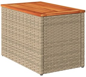 2 db bézs polyrattan és tömör fa kerti kisasztal 55x34x37 cm