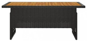 fekete tömör akácfa és polirattan kerti asztal 100x50x43/63 cm