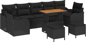 vidaXL Kerti Kanapé Szett párnával 10 pcs Fekete polirattan
