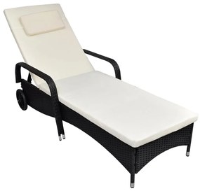 Fekete polyrattan napozóágy kerekekkel