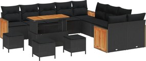 vidaXL Kerti Kanapé Szett 14 pcs Fekete Poli Rattan és Porfestett Acél