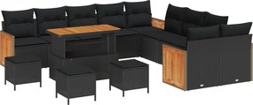 vidaXL Kerti Kanapé Szett 14 pcs Fekete Poli Rattan és Porfestett Acél