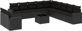vidaXL 12 részes fekete polyrattan kerti ülőgarnitúra párnákkal