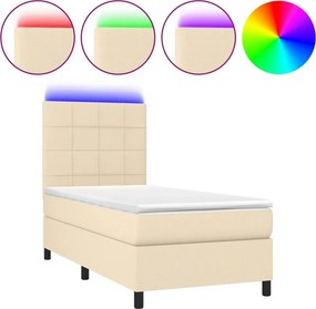 vidaXL krémszínű szövet rugós és LED-es ágy matraccal 90x190 cm