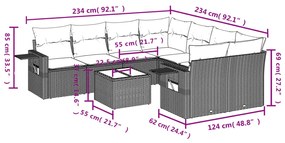 9 részes fekete polyrattan kerti ülőgarnitúra párnákkal