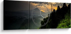 Kép - zöld hegyvidéki táj (órával) (90x30 cm)