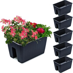 5x Virágtartó doboz 27,2 x 39,6 cm Rattan antracit 13 L korlát