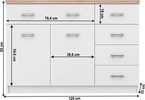 Komód 2d5s, fehér/tölgy sonoma, TOPTY TYP 08