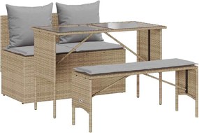 vidaXL 3 részes bézs polyrattan kerti étkezőgarnitúra párnákkal