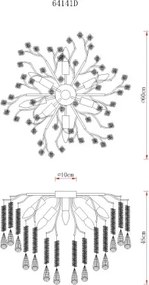 Globo 64141D Mennyezeti lámpa, matt ezüst színű fém, átlátszó üvegkristályok, ø: 600mm, M: 450mm, 8x E14 40W 230V izzók nélkül