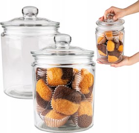 2x Üveg Befőttesüveg 2L Étel Liszt Dió Gomba Szárított Keksz Kávé