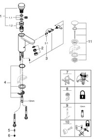 GROHE 36317000 - EUROSMART COSMOPOLITAN T önzáró mosdócsaptelep, króm