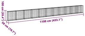 horganyzott vas gabion kosár fedéllel 1100 x 50 x 100 cm