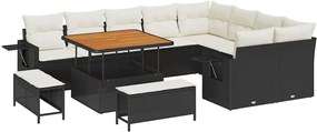 vidaXL Kerti Kanapé Szett 12 pcs Fekete polirattan