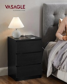 Éjjeliszekrény 2 darabos szett, 2 hálózati aljzattal és 2 usb-porttal, fekete színben