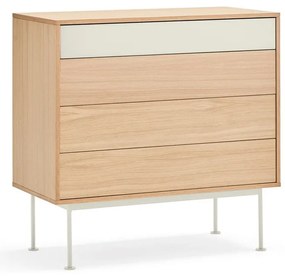 Yoko krémfehér fiókos komód tölgyfa dekorral - Teulat