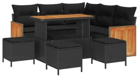 vidaXL Kerti Kanapé Szett 9 pcs Fekete Poli Rattan és Porfestett Acél