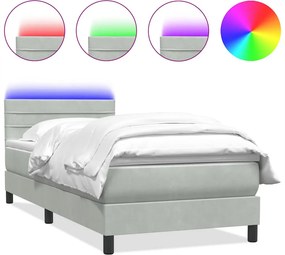 vidaXL világosszürke bársony rugós és LED-es ágy matraccal 80x210 cm