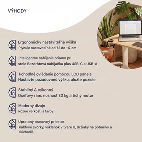 Deuba Magasságban állítható asztal 140x60x117 cm - bézs