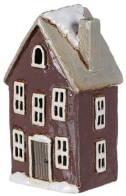 Karácsonyi dekoráció Téli ház kéménnyel, kerámia,sötét lila