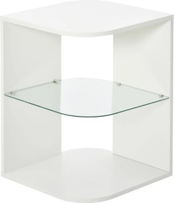HOMCOM Modern Elegáns Nappali Oldaltábla Ágy Mellé Tábla 3 Polccal Üveg Tetejű Kávézó Asztal 40x40x56 cm Fehér | Aosom