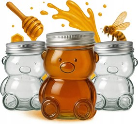 12x Befőttesüveg Mackó 150ml méz fűszer lekvár üveg tároló dekoratív