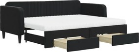 vidaXL fekete kihúzható bársony heverő fiókkal 80 x 200 cm