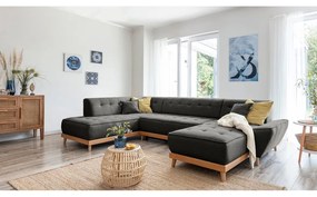 Dazzling Daisy sötétszürke kinyitható U alakú kanapé, bal oldalas - Miuform